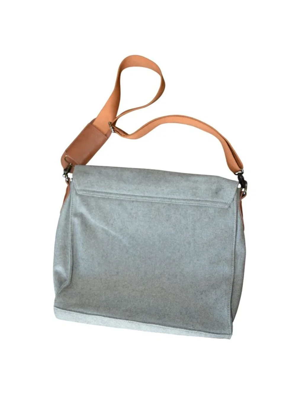 Sturdy Bags Gray Felt Messenger Bag Brown Trim Neutral Work School Travel Casual